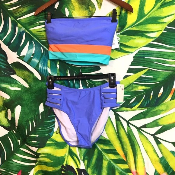 NWT $52 SO Juniors Medium Purple Orange Green Colorful Bikini Swimwear Set - Picture 1 of 9